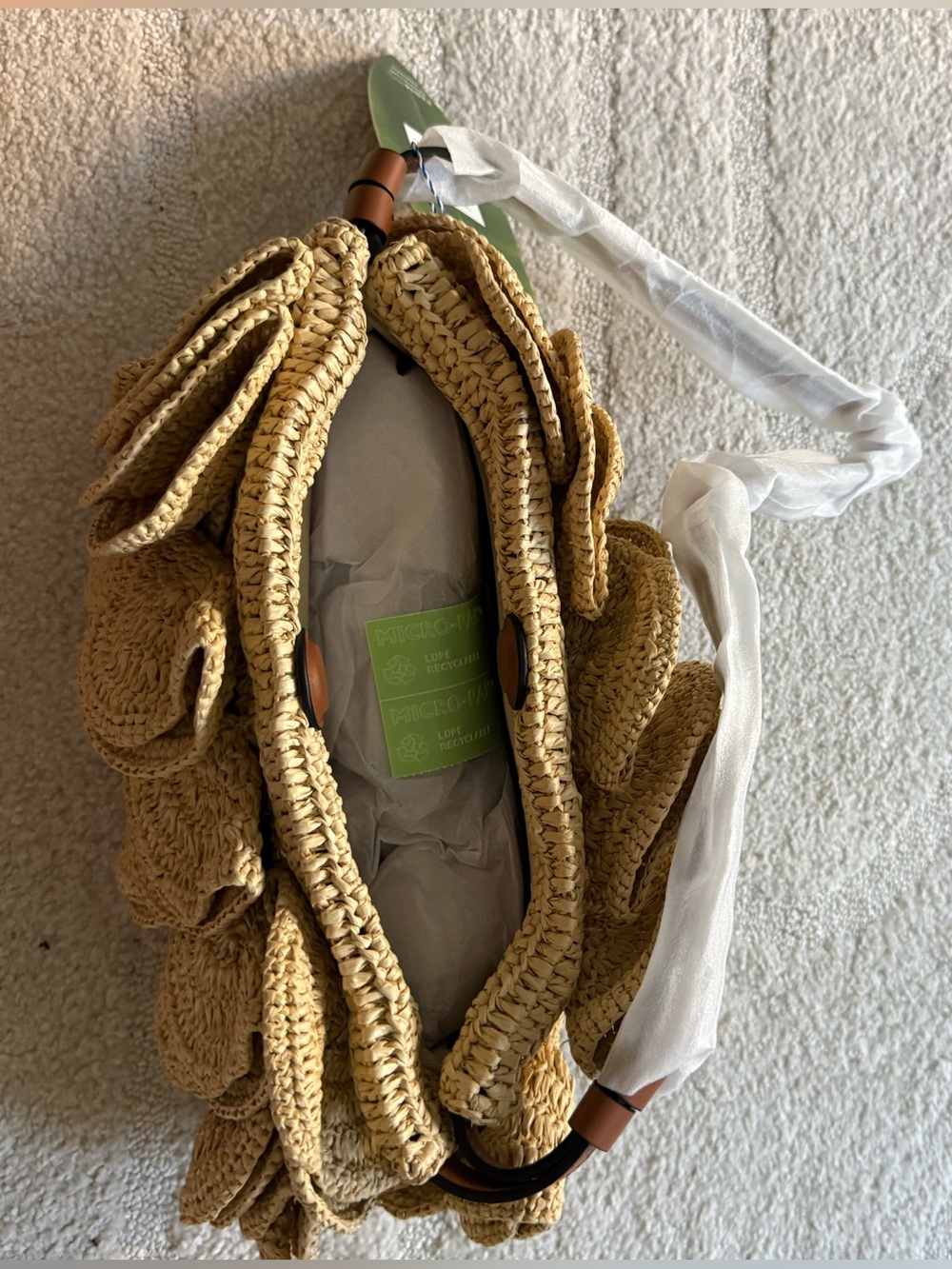 BRAND NEW Farm Rio Flower Raffia Shoulder Bag - Natural - Picture 7 of 9